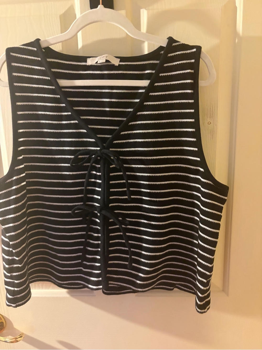 LOFT Black and White Striped Tie-Front Knit Tank